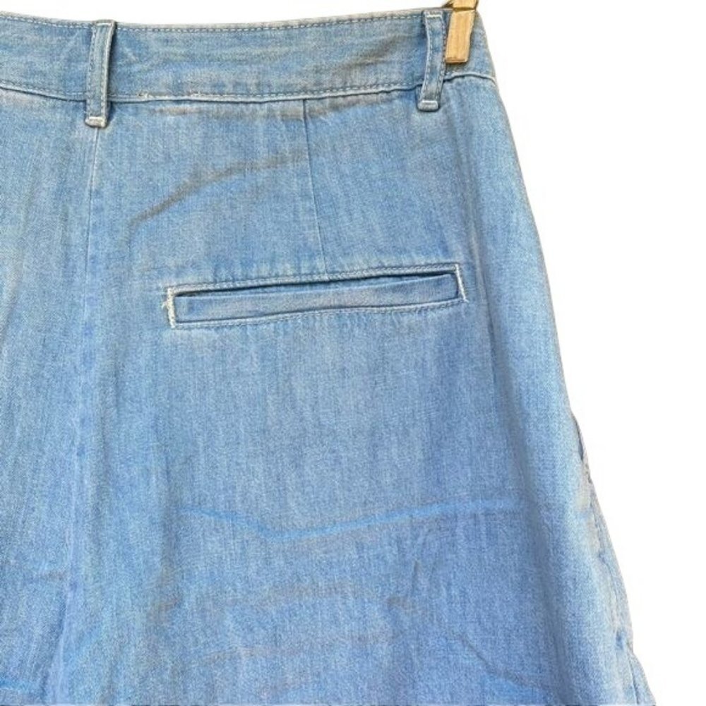 Pilcro and the Letterpress Mina Chambray Wide Crop Pant Blue Chino Shorts Size 3 - Picture 13 of 14